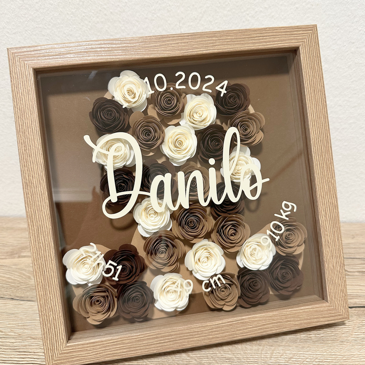 tableau cadre nounours ourson ours naissance personnalise personnalisable cadre bois blanc noir rose papier fait main marion papillon geneve suisse