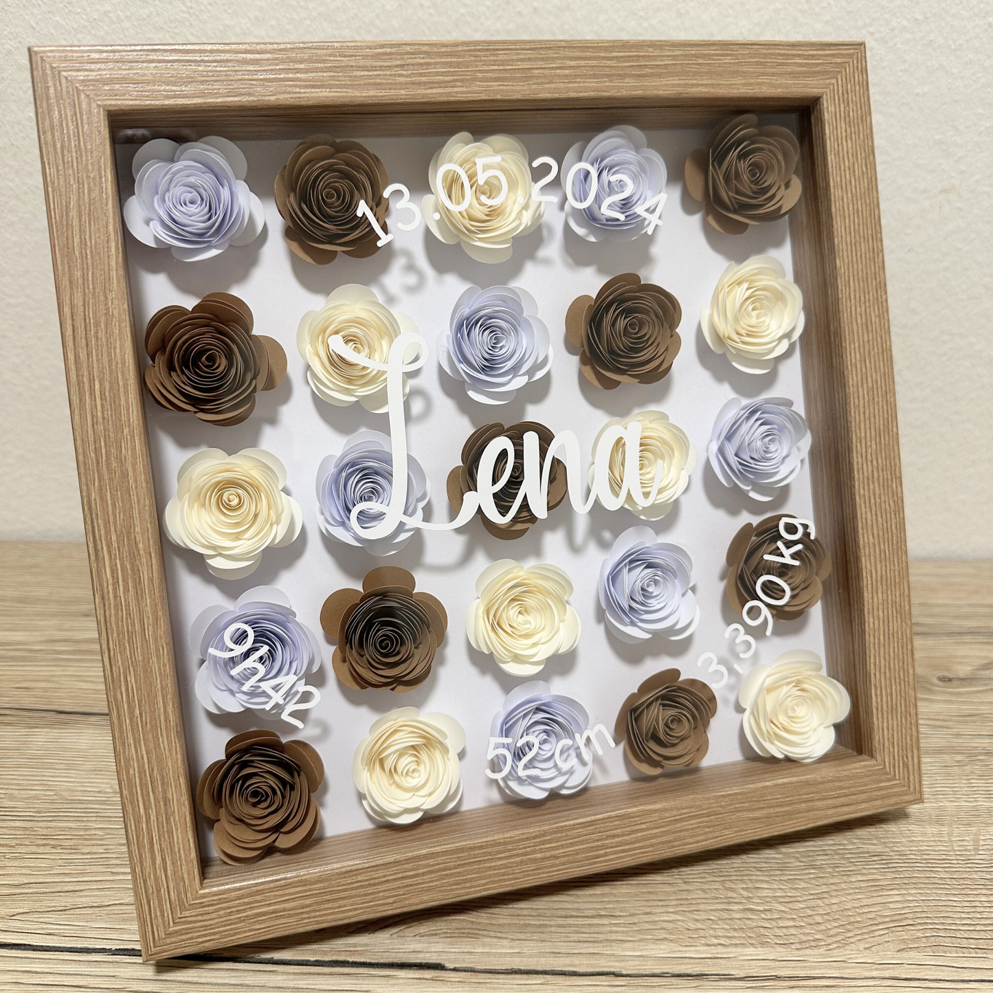 tableau naissance personnalise personnalisable cadre bois blanc noir rose papier fait main marion papillon geneve suisse