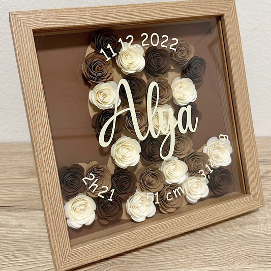 tableau cadre nounours ourson ours naissance personnalise personnalisable cadre bois blanc noir rose papier fait main marion papillon geneve suisse