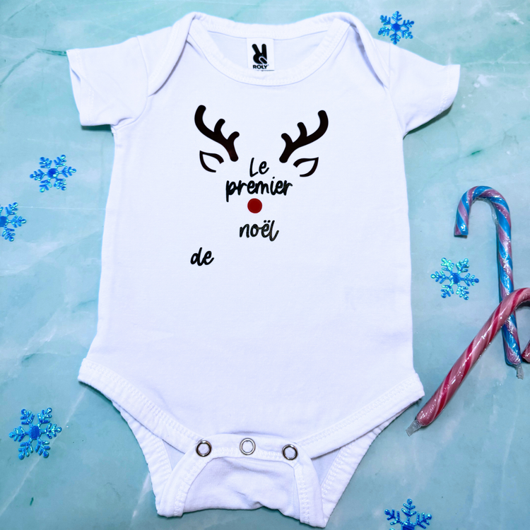 body bébé premier noel  personnalisable Noël Marion papillon 