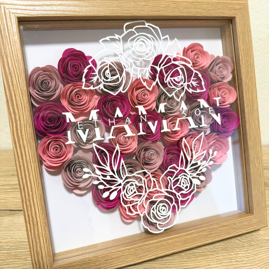 tableau cadre maman fête fete des mamans mères personnalise personnalisable cadre bois blanc noir rose papier fait main marion papillon geneve suisse