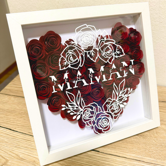 tableau cadre maman fête fete des mamans mères personnalise personnalisable cadre bois blanc noir rose papier fait main marion papillon geneve suisse
