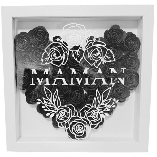 tableau cadre maman fête fete des mamans mères personnalise personnalisable cadre bois blanc noir rose papier fait main marion papillon geneve suisse