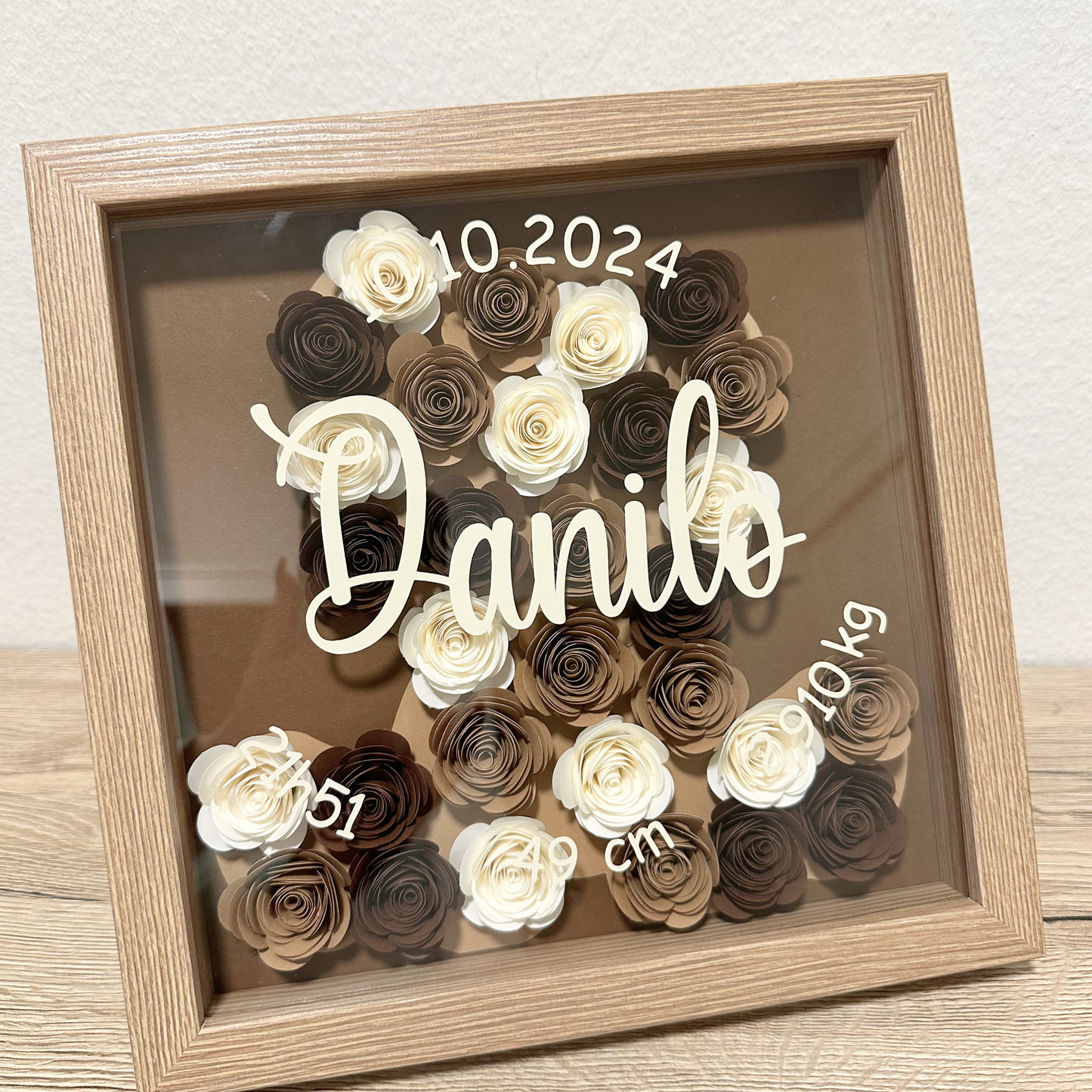 tableau cadre nounours ourson ours naissance personnalise personnalisable cadre bois blanc noir rose papier fait main marion papillon geneve suisse