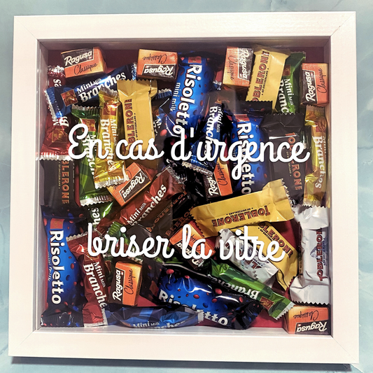 tableau cadre friandises urgence personnalise personnalisable cadre bois blanc noir fait main marion papillon geneve suisse