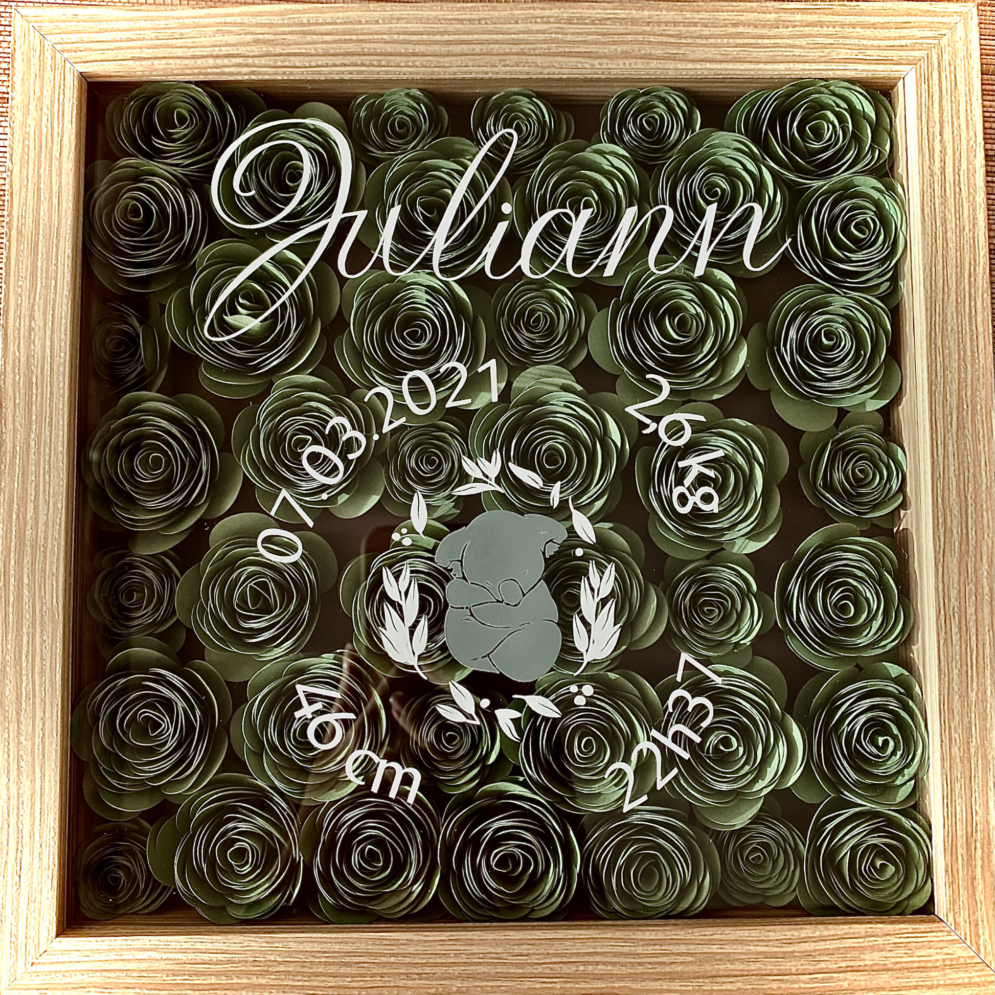 tableau naissance personnalise personnalisable cadre bois blanc noir rose papier fait main marion papillon geneve suisse