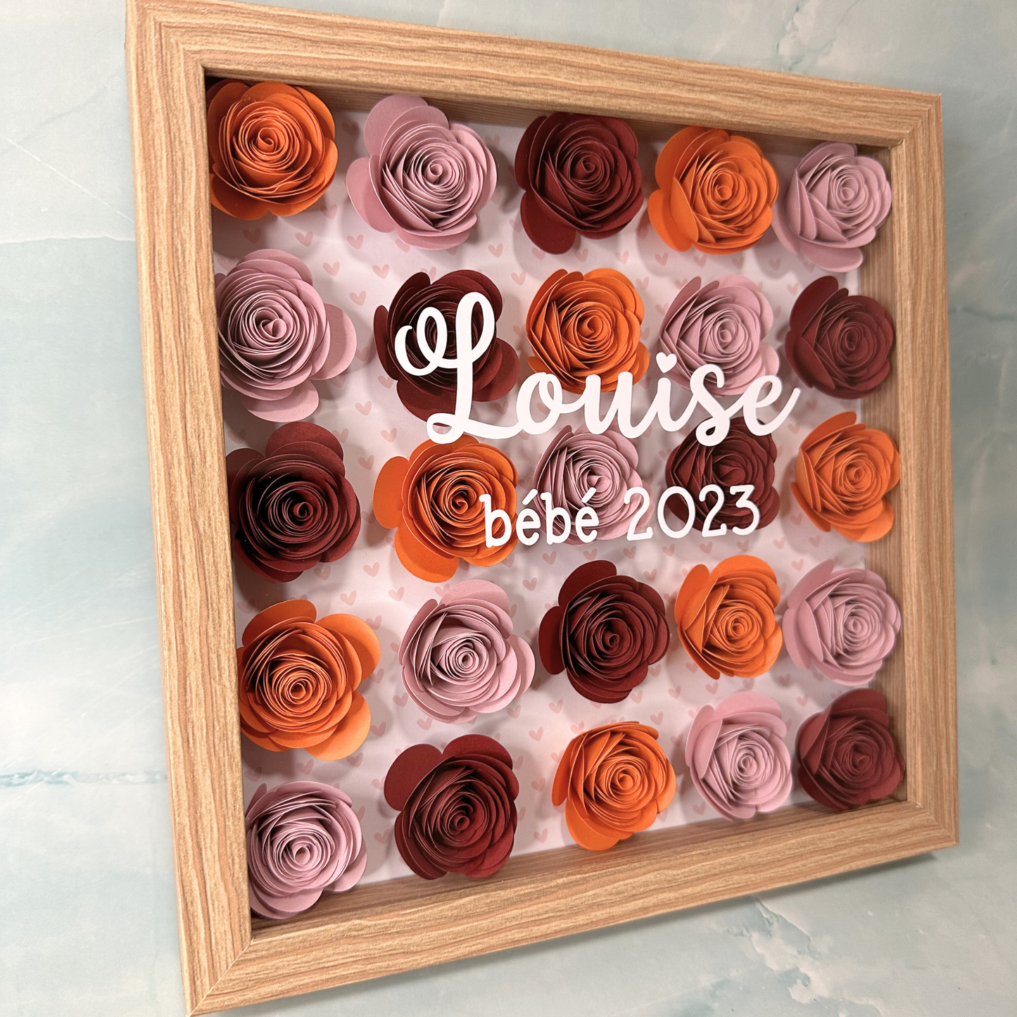 tableau naissance personnalise personnalisable cadre bois blanc noir rose papier fait main marion papillon geneve suisse