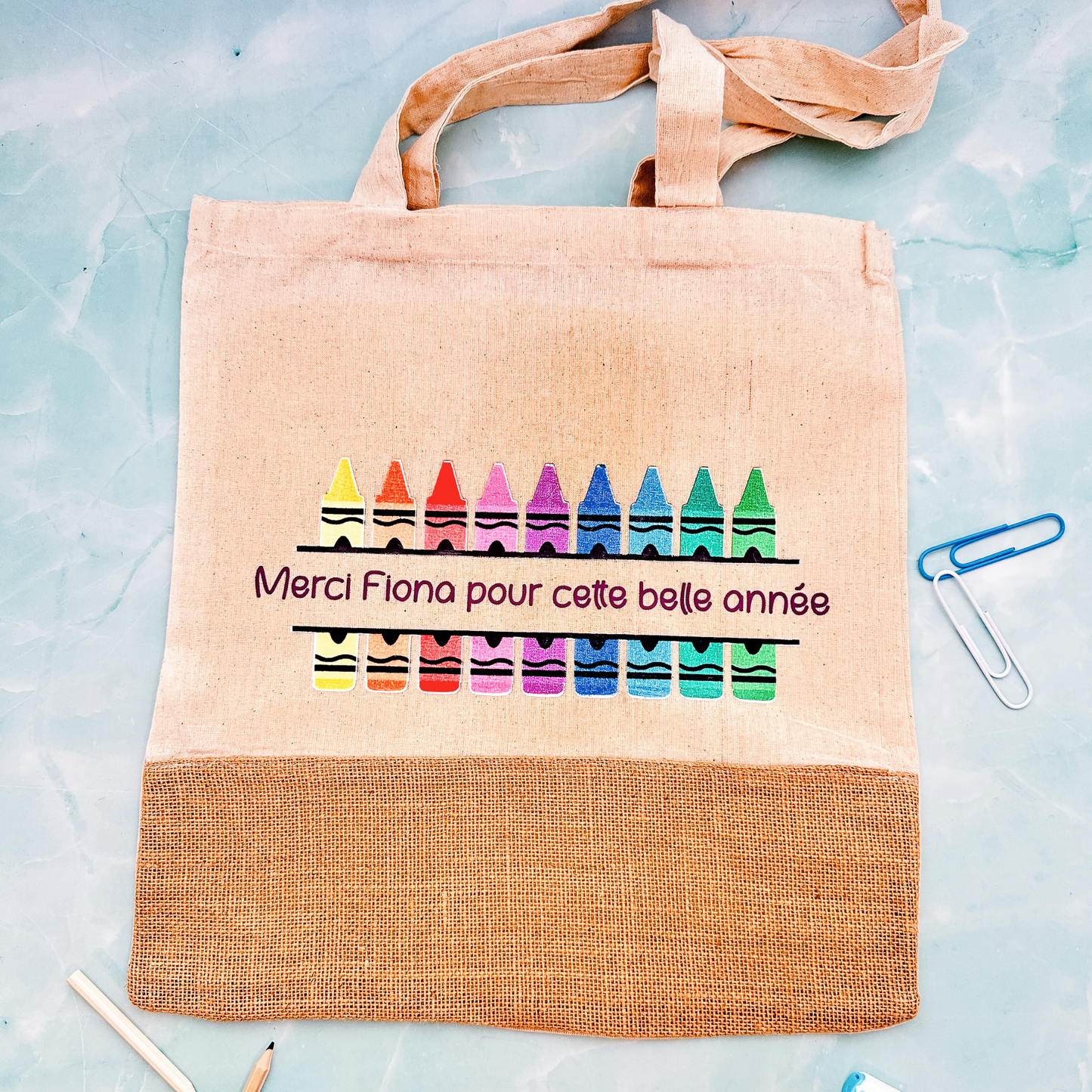 tote bag sac tissus coton neocolores fete des ecoles fin annee scolaire nounou maitresses maitresse maitres maitre personnalise personnalisable fait main marion papillon geneve suisse