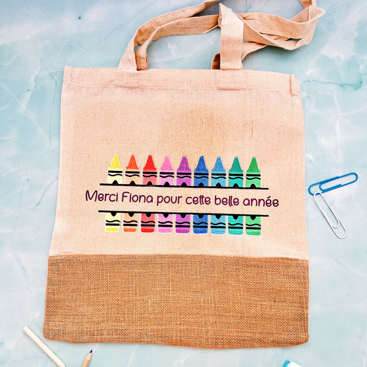 tote bag sac tissus coton neocolores fete des ecoles fin annee scolaire nounou maitresses maitresse maitres maitre personnalise personnalisable fait main marion papillon geneve suisse